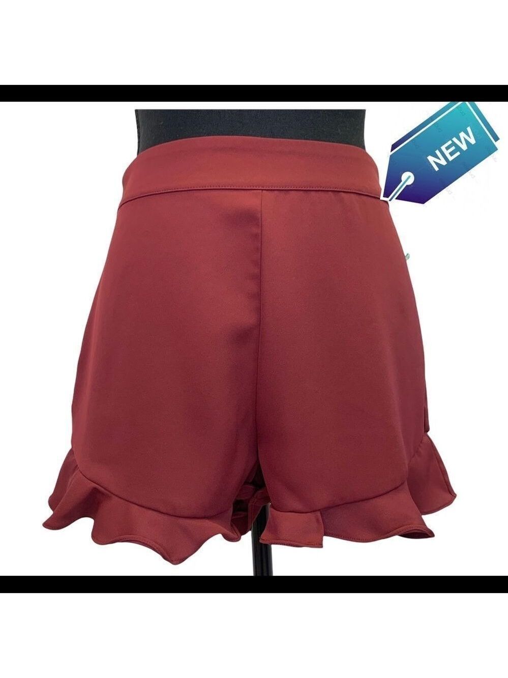 TWIK NWT Maroon Burgundy Frill Ruffle Hem Shorts Size Small